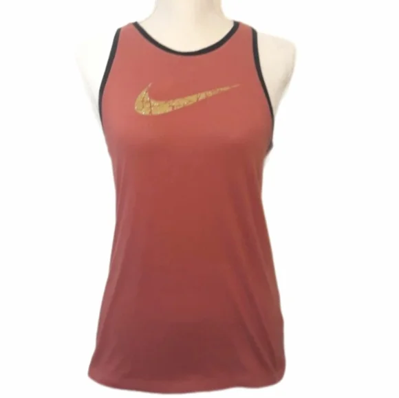 The Nike Tee Dri Fit Tank Top Red with Gold Glitter Swoop - Size Small - Picture 1 of 10